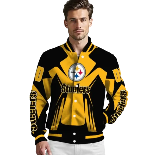 customized pittsburgh steelers spider mark gold black crocs varsity jacket high quality