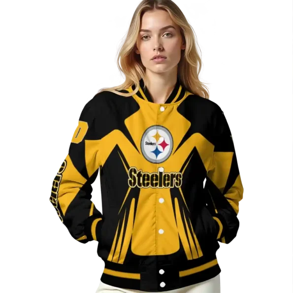customized pittsburgh steelers spider mark gold black crocs varsity jacket latest model