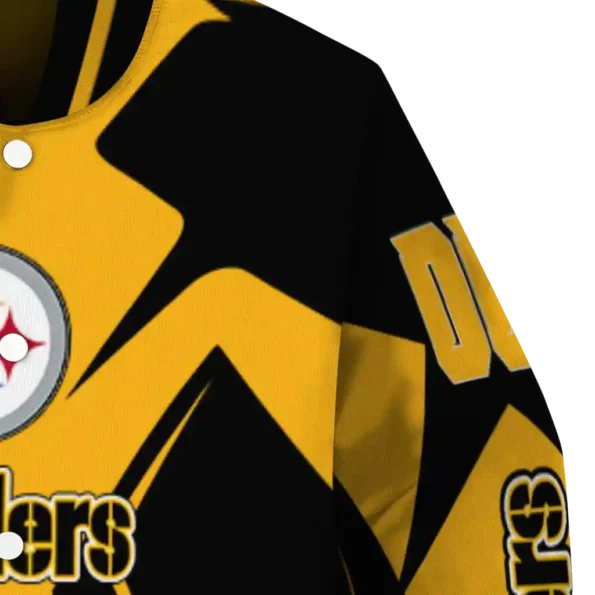 customized pittsburgh steelers spider mark gold black crocs varsity jacket premium grade