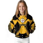 customized pittsburgh steelers spider mark gold black crocs varsity jacket best selling