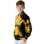 customized pittsburgh steelers spider mark gold black crocs varsity jacket best selling