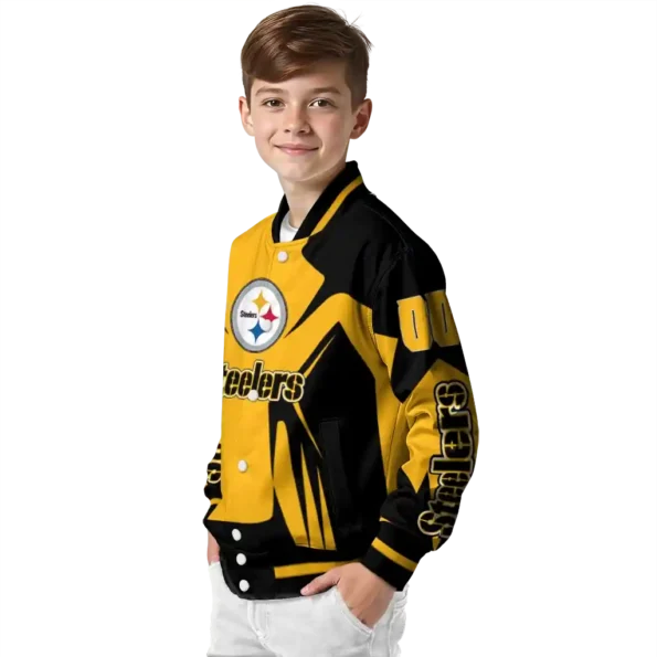 customized pittsburgh steelers spider mark gold black crocs varsity jacket trendy