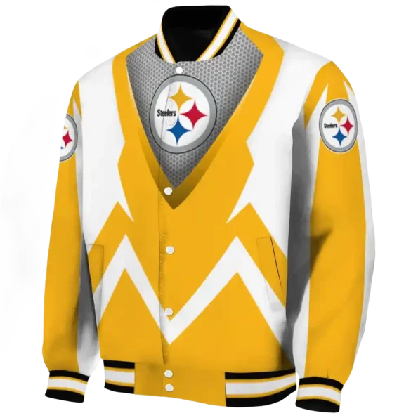 customized pittsburgh steelers v stripes gold white varsity jacket best selling