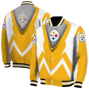 customized pittsburgh steelers v stripes gold white varsity jacket fashion forward