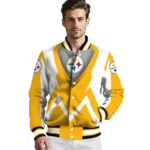customized pittsburgh steelers v stripes gold white varsity jacket best selling