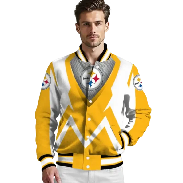 customized pittsburgh steelers v stripes gold white varsity jacket high quality