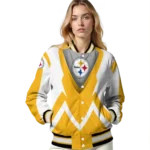 customized pittsburgh steelers v stripes gold white varsity jacket best selling