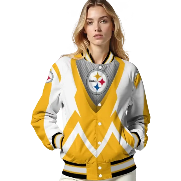 customized pittsburgh steelers v stripes gold white varsity jacket latest model