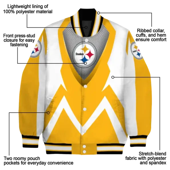 customized pittsburgh steelers v stripes gold white varsity jacket new arrival