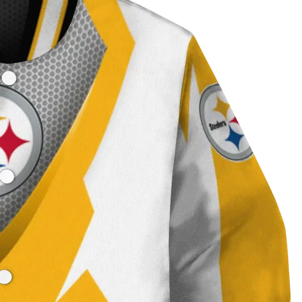 customized pittsburgh steelers v stripes gold white varsity jacket premium grade