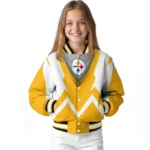 customized pittsburgh steelers v stripes gold white varsity jacket best selling