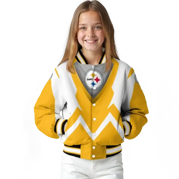 customized pittsburgh steelers v stripes gold white varsity jacket top rated