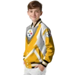 customized pittsburgh steelers v stripes gold white varsity jacket best selling