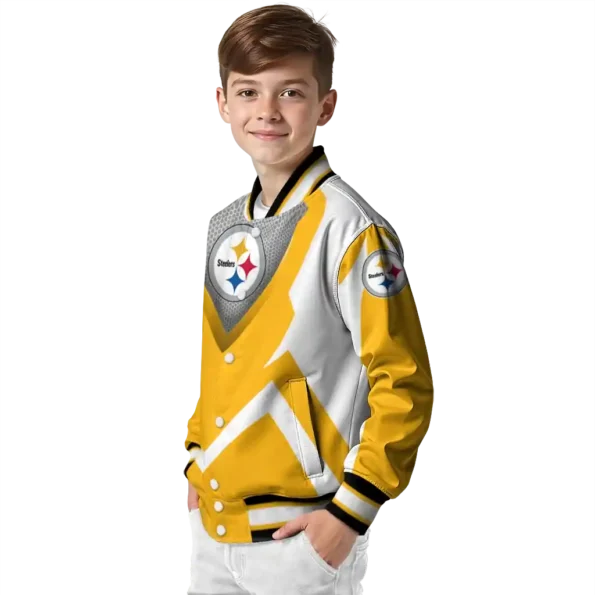 customized pittsburgh steelers v stripes gold white varsity jacket trendy