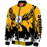 customized pittsburgh steelers winged blaze gold white bomber jacket best selling