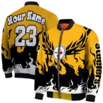 customized pittsburgh steelers winged blaze gold white bomber jacket best selling