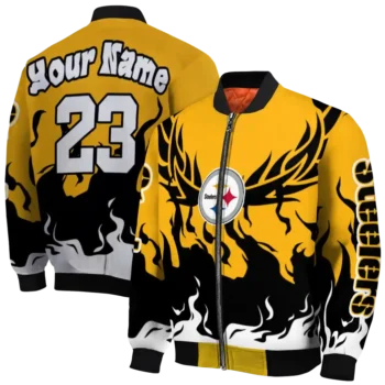 customized pittsburgh steelers winged blaze gold white bomber jacket fashion forward