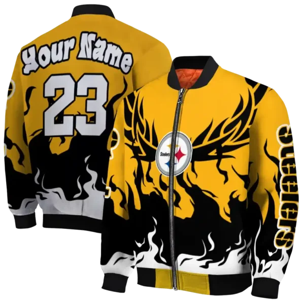 customized pittsburgh steelers winged blaze gold white bomber jacket fashion forward