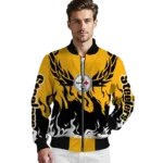 customized pittsburgh steelers winged blaze gold white bomber jacket best selling