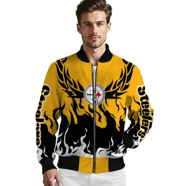 customized pittsburgh steelers winged blaze gold white bomber jacket high quality