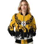 customized pittsburgh steelers winged blaze gold white bomber jacket best selling