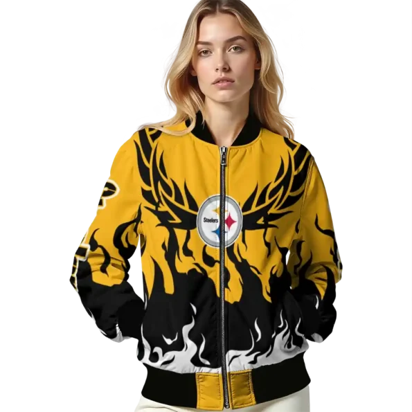customized pittsburgh steelers winged blaze gold white bomber jacket latest model