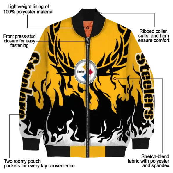 customized pittsburgh steelers winged blaze gold white bomber jacket new arrival