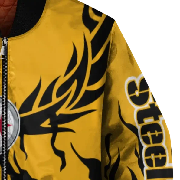 customized pittsburgh steelers winged blaze gold white bomber jacket premium grade