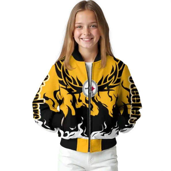 customized pittsburgh steelers winged blaze gold white bomber jacket top rated