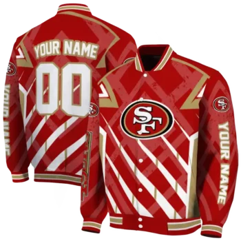 customized san francisco 49ers chevron angles red varsity jacket fashion forward