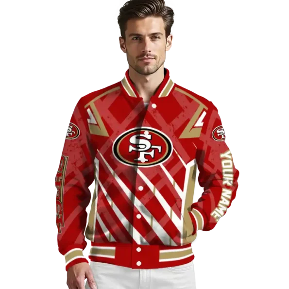 customized san francisco 49ers chevron angles red varsity jacket high quality