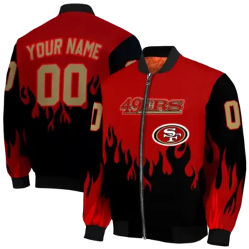 customized san francisco 49ers flame border red black bomber jacket fashion forward
