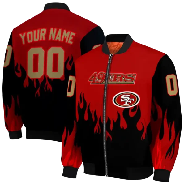 customized san francisco 49ers flame border red black bomber jacket fashion forward