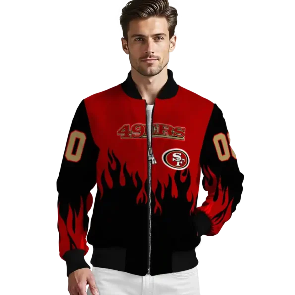 customized san francisco 49ers flame border red black bomber jacket high quality