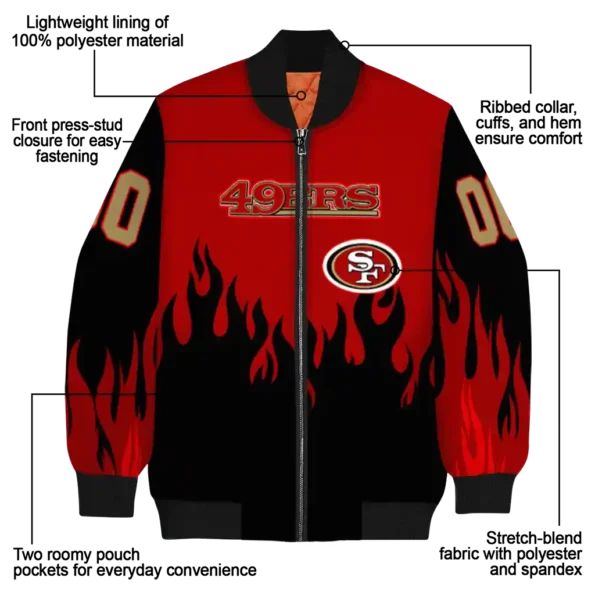 customized san francisco 49ers flame border red black bomber jacket new arrival