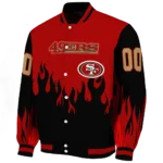 customized san francisco 49ers flame border red black varsity jacket best selling