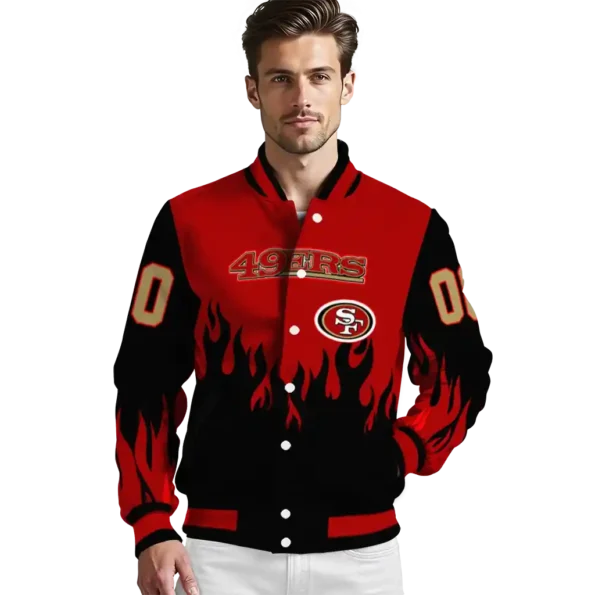 customized san francisco 49ers flame border red black varsity jacket high quality