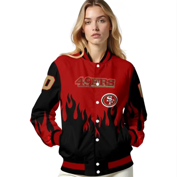 customized san francisco 49ers flame border red black varsity jacket latest model