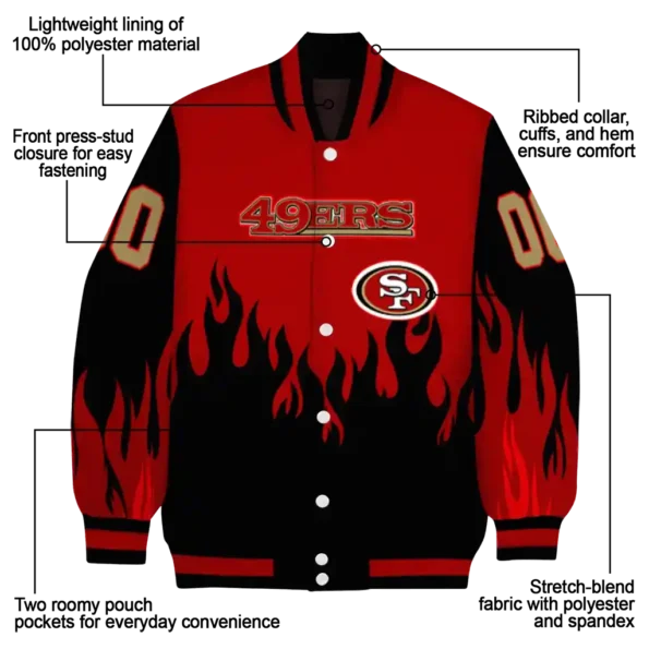 customized san francisco 49ers flame border red black varsity jacket new arrival