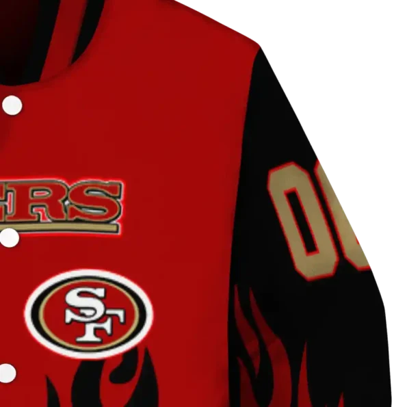 customized san francisco 49ers flame border red black varsity jacket premium grade