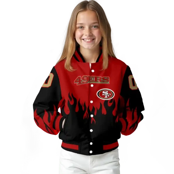 customized san francisco 49ers flame border red black varsity jacket top rated