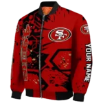 customized san francisco 49ers hexagon cluster red black bomber jacket best selling