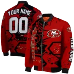 customized san francisco 49ers hexagon cluster red black bomber jacket best selling