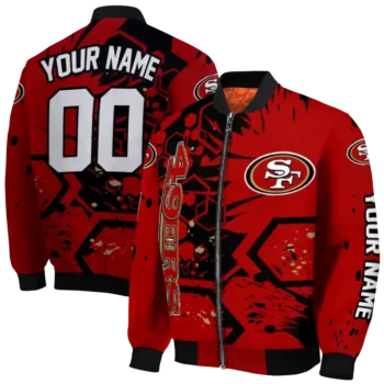 customized san francisco 49ers hexagon cluster red black bomber jacket fashion forward