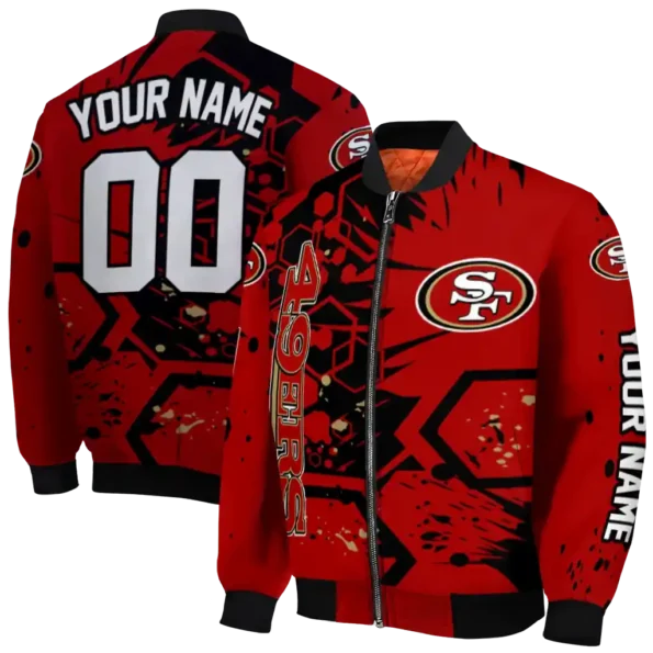 customized san francisco 49ers hexagon cluster red black bomber jacket fashion forward