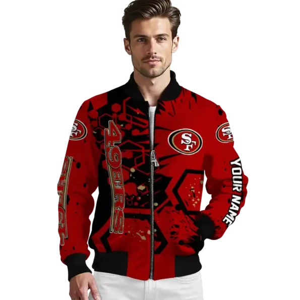 customized san francisco 49ers hexagon cluster red black bomber jacket high quality