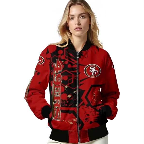 customized san francisco 49ers hexagon cluster red black bomber jacket latest model