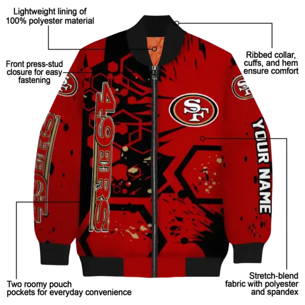 customized san francisco 49ers hexagon cluster red black bomber jacket new arrival