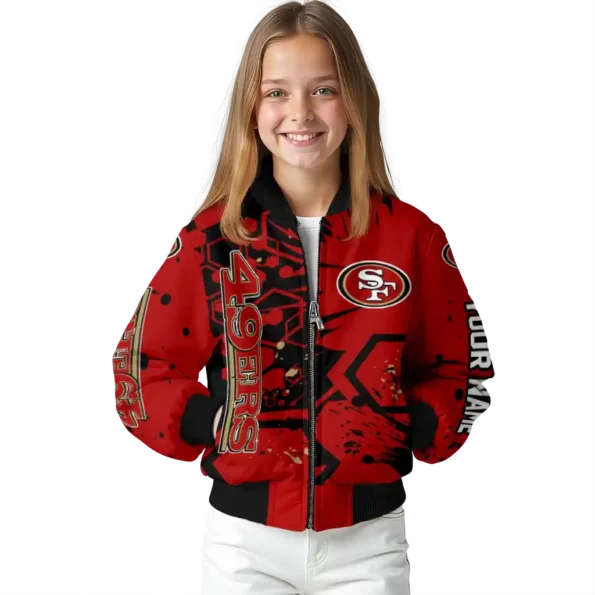 customized san francisco 49ers hexagon cluster red black bomber jacket top rated