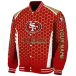 customized san francisco 49ers hexagon grid red varsity jacket best selling